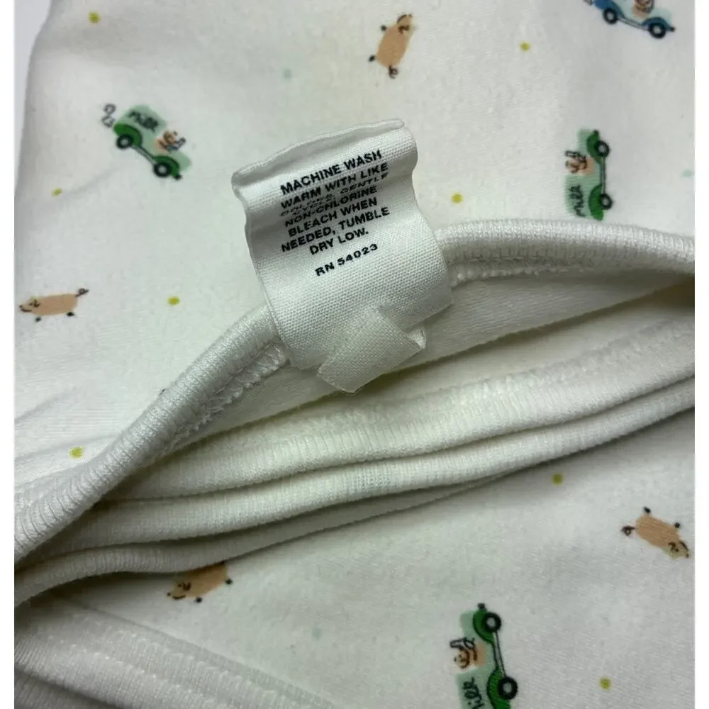 Vintage 1999 Baby GAP Baby Blanket White Green Blue Polka Dot Pig Trucks READ